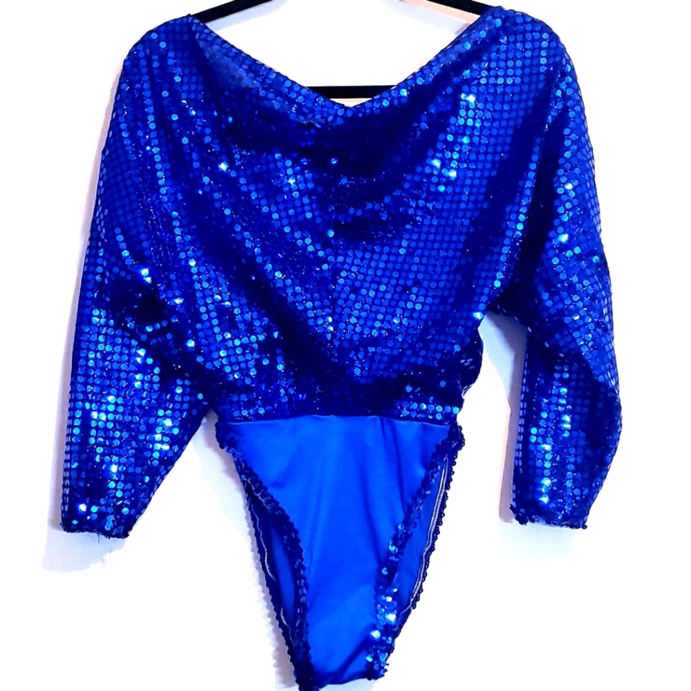 Dance Costume Bodysuit Blue Sequin